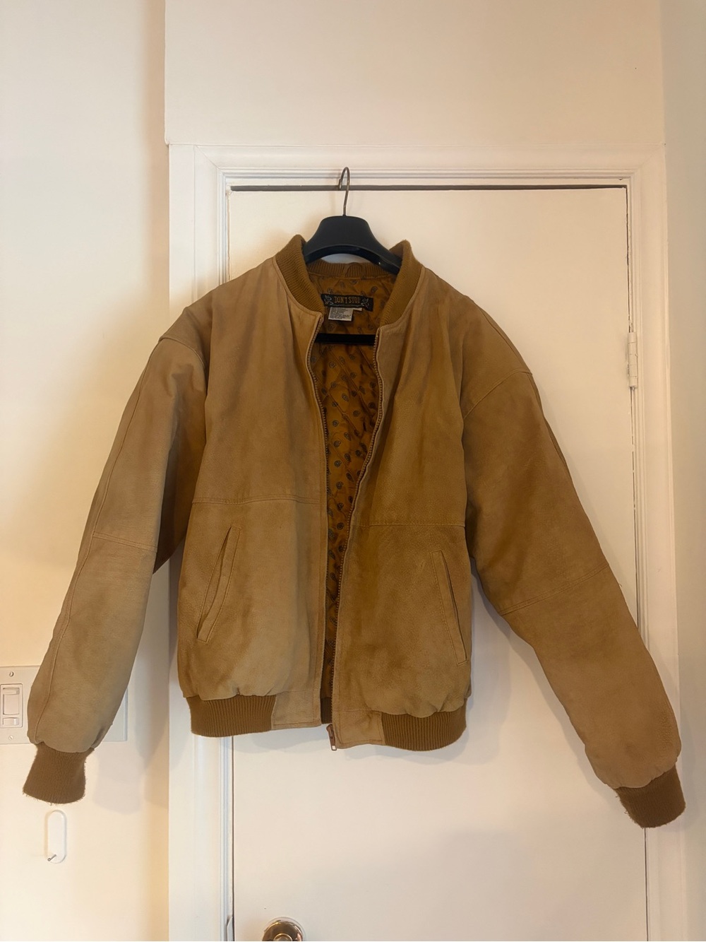 Vintage Suede Bomber Jacket in Tan - Classic Coat